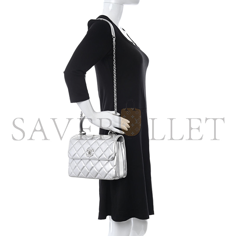 Ch**el metallic lambskin quilted small trendy cc flap dual handle bag silver (25*17*9cm)